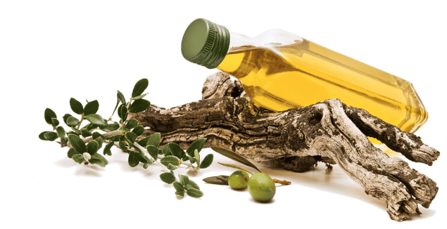 Aceite de oliva virgen extra en botella sobre madera y ramitas de olivo, producto de alta calidad de Aceite San Antonio para una alimentación saludable.