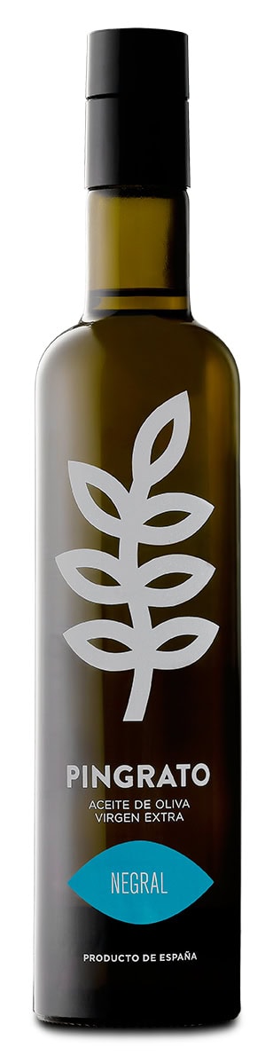 Aceite de oliva virgen extra negral de alta calidad en botella de diseño elegante, ideal para cocinar y aderezar ensaladas. Producto de España con sabores auténticos y saludables.